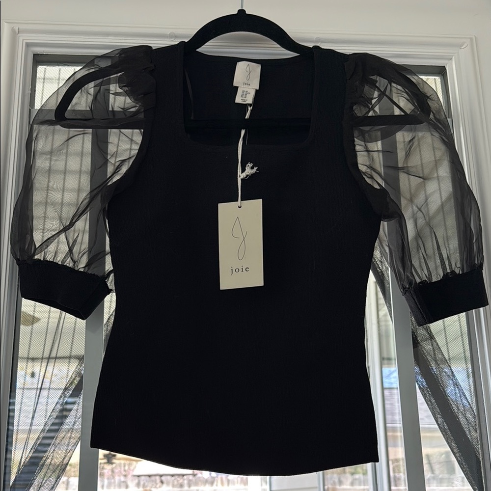 Joie Black Sheer Sleeve Top